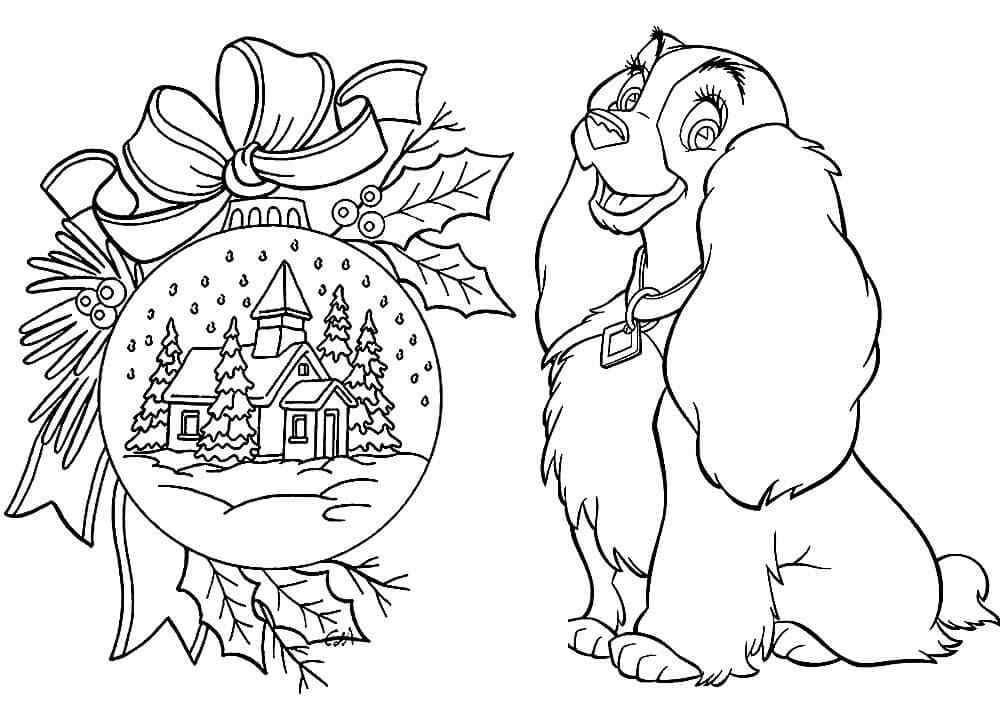 The Dog Is Happy With The Christmas Decorations Coloring Page