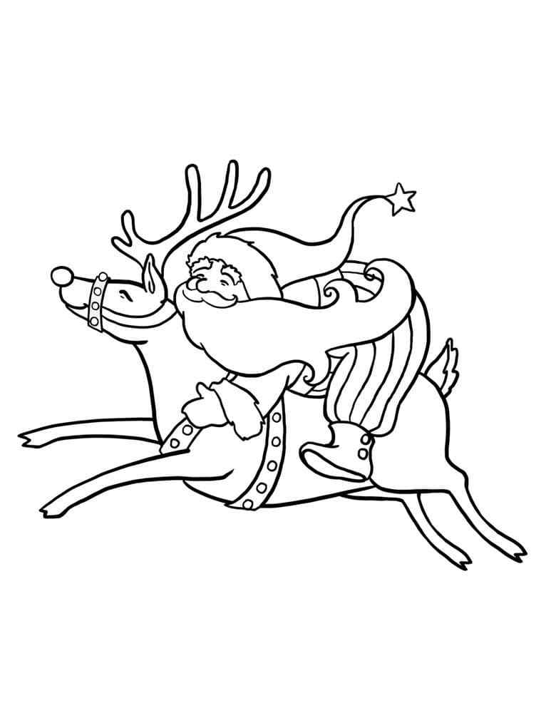Santa And Reindeer To Fly Coloring Page