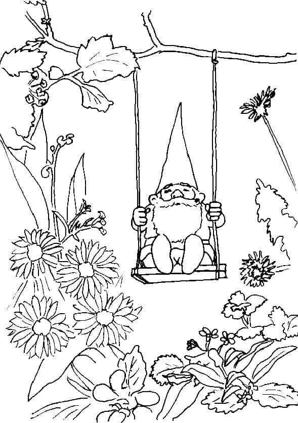 Gnome Is Riding A Swing