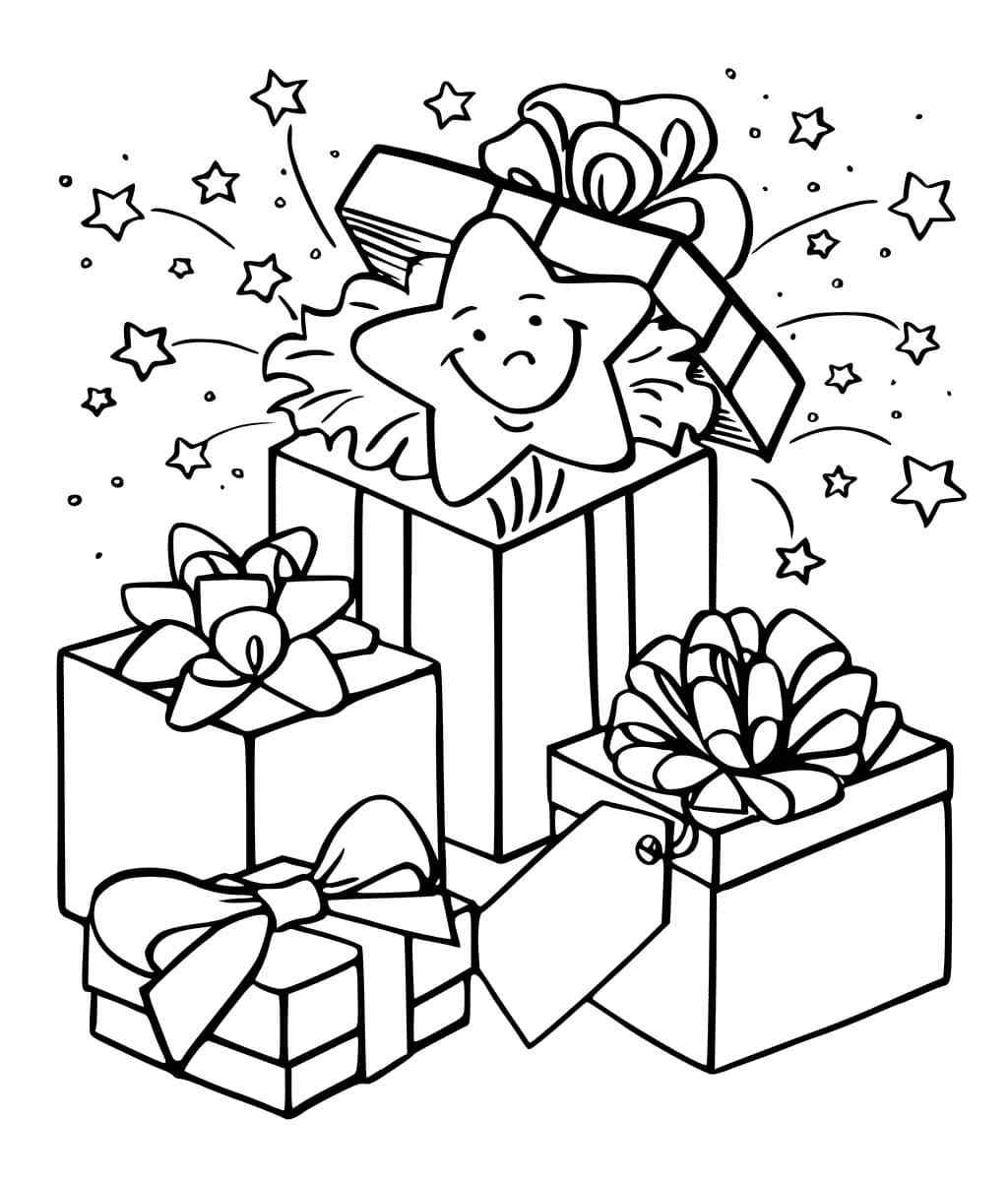 Gift For New Year and Christmas Coloring Page