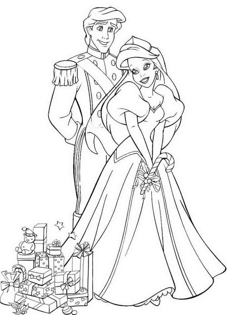 Princess Dressed Up In Christmas Coloring Page