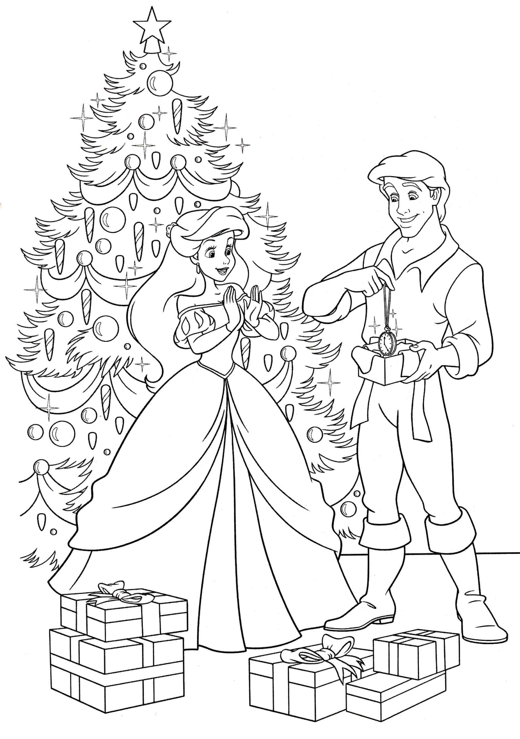 Surprised Princess In Christmas Coloring Page