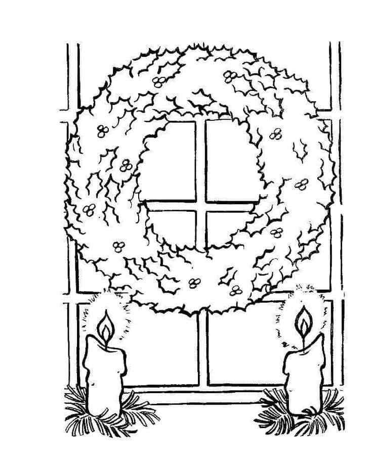 Fluffy Wreath Of Christmas Tree Branches Coloring Page