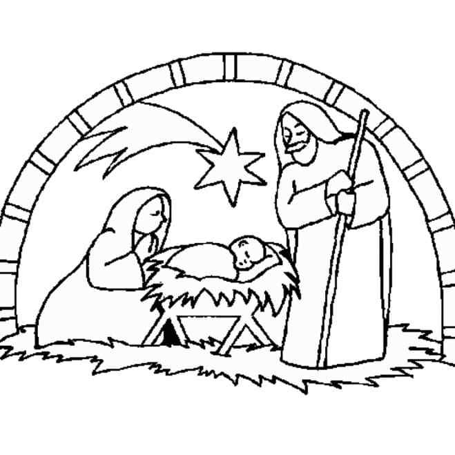 Theotokos And Joseph Pray For The Baby’s Health Coloring Page