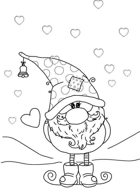 Gnome In The Hearts Coloring Page