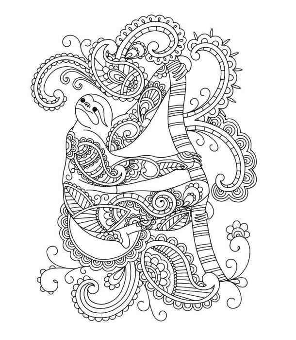 Sloth In A Beautiful Pattern Coloring Page