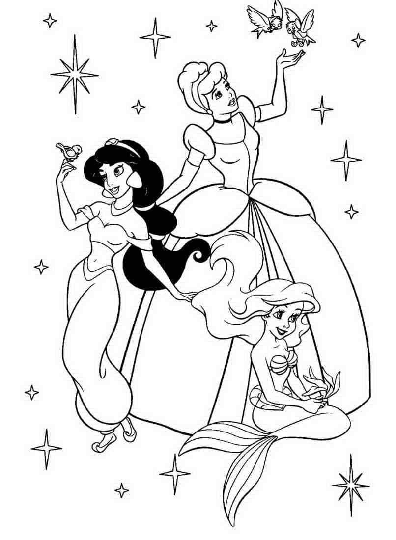 Three Disney Cartoon Heroines Coloring Page