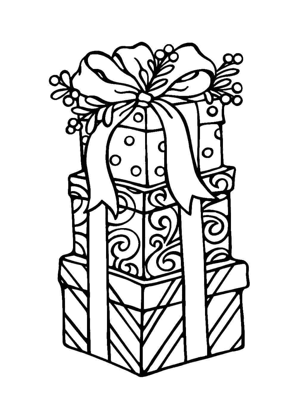 Three Gift Boxes Are Tied With One Ribbon Coloring Page