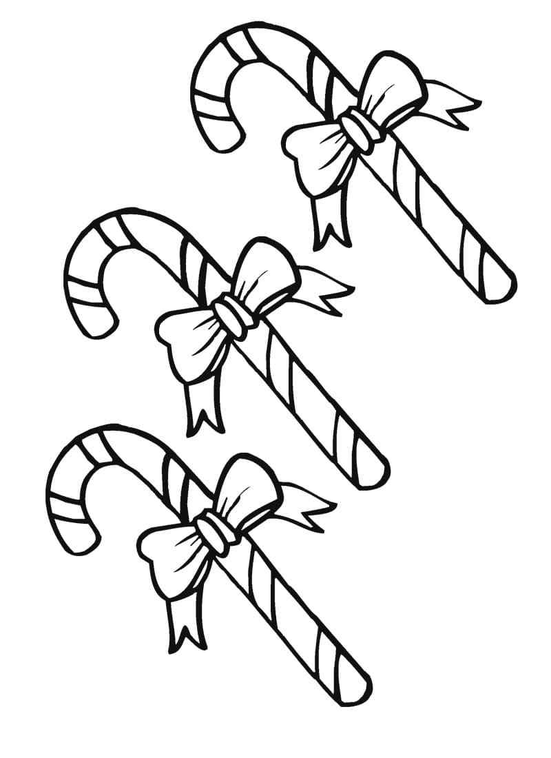 Three Sugar Sticks With A Curved End Coloring Page
