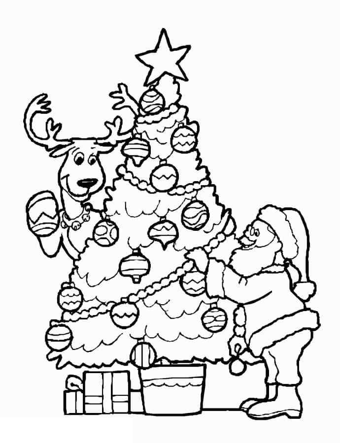 Reindeer And Santa For Kids To Print Coloring Page