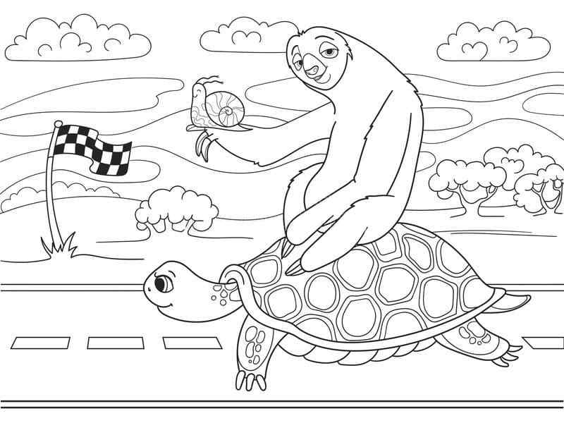 Trio Of The Slowest Animals In The World Coloring Page