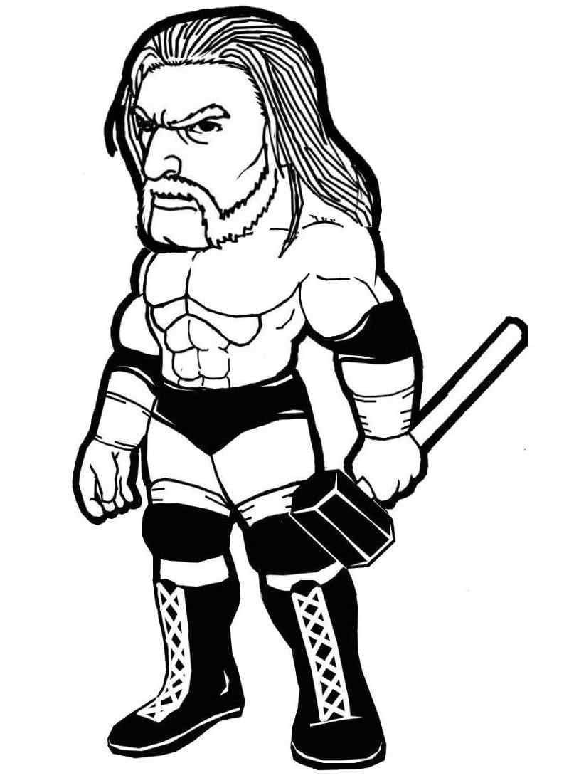 Triple H With A Mighty Hammer Coloring Page