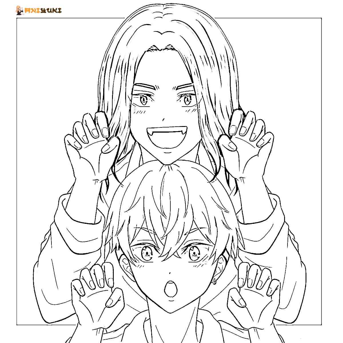 Two Anime Boys Smiling Coloring Pages   Coloring Cool
