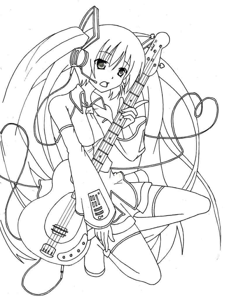 Vocalist With Guitar Coloring Page