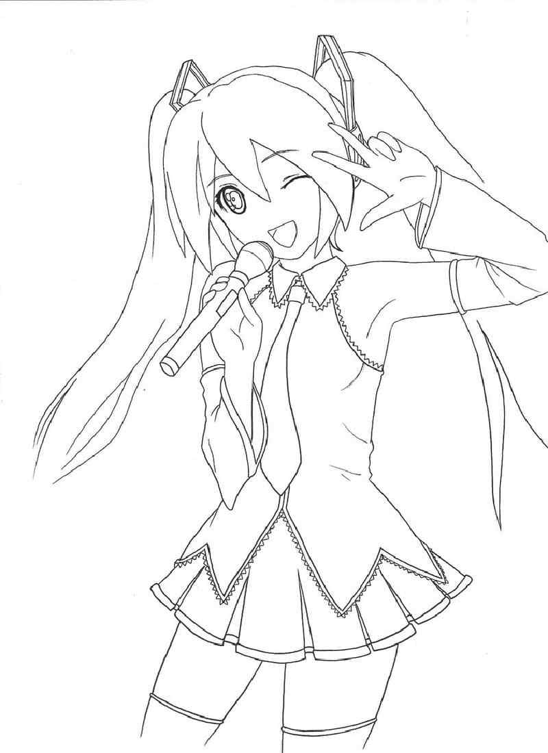 Vocaloids With A Microphone Coloring Page