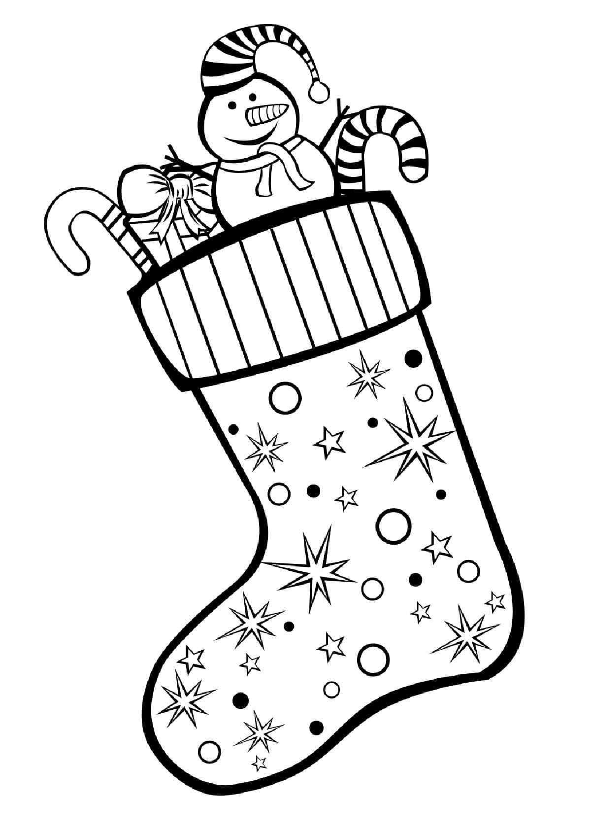 White And Red Christmas Sock With Gifts Coloring Page