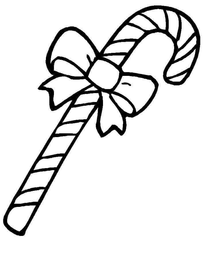 White And Red Cane Tied With A Bow Coloring Page