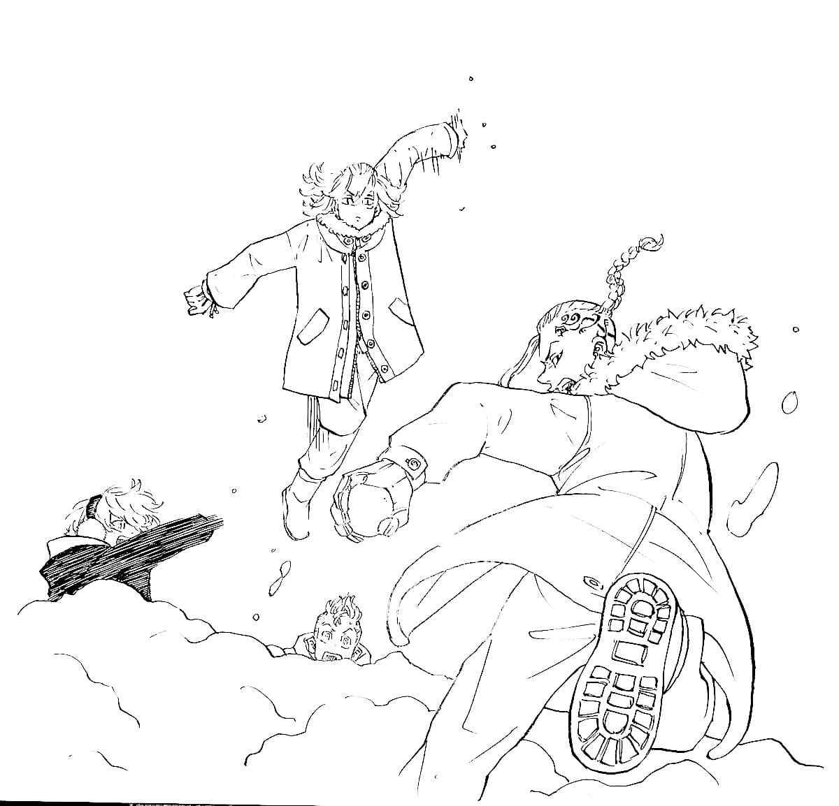 Tokyo Revengers With Winter Fun Coloring Page