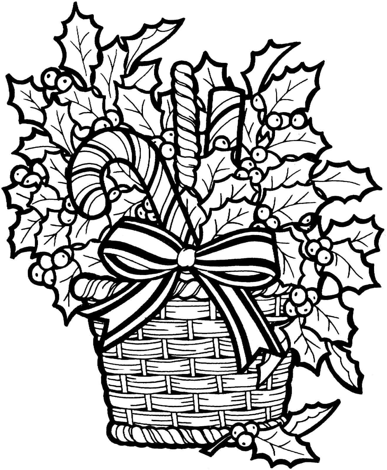 Leaves And Candy Cane Coloring Page
