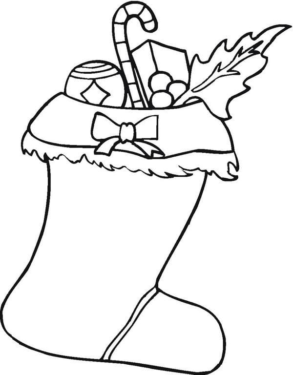 Woolen Christmas Stocking With Bow Coloring Page