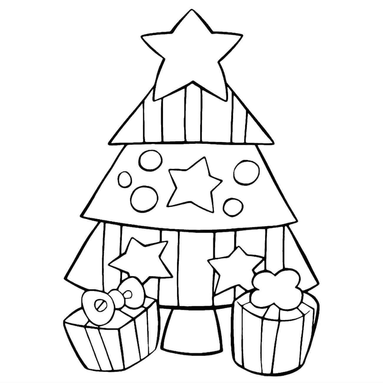 Christmas Tree With Gifts Next To It Coloring Page
