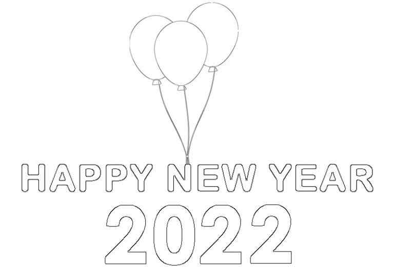 Happy New Year 2022 For Kids Coloring Page