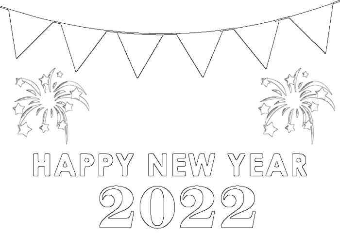 Kindergarten Happy New Year 2022 Coloring Page