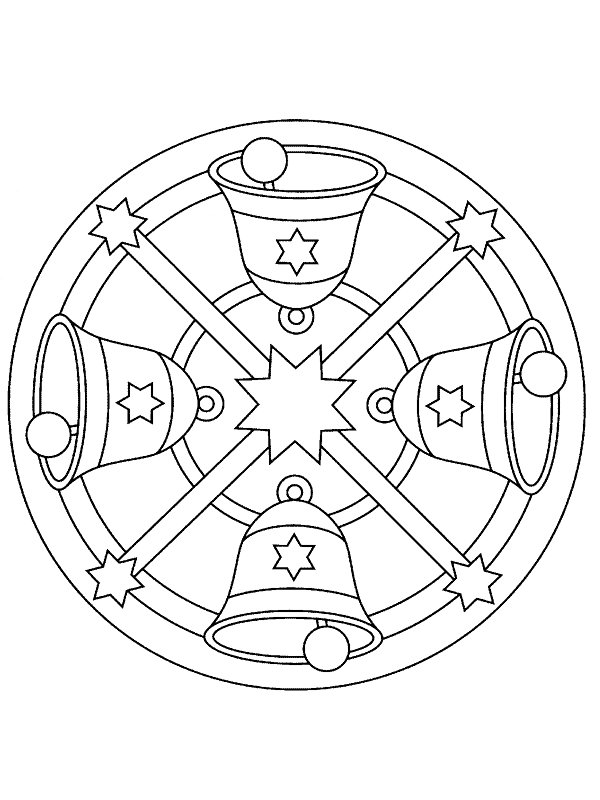 Four Bells In Christmas Mandala Coloring Page