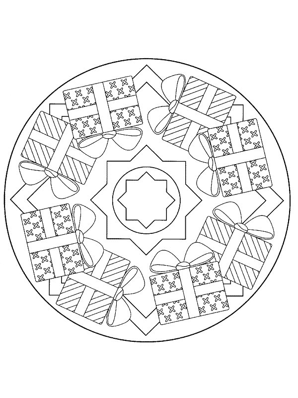Gifts In Christmas Mandala Coloring Page