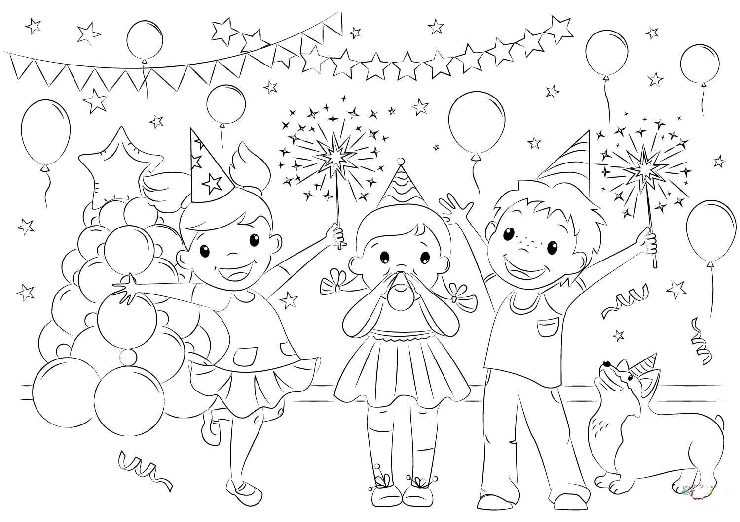 New Year Celelbration Coloring Page