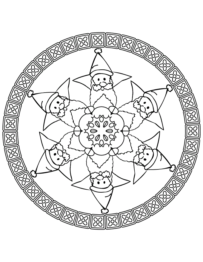 New Christmas Mandala For New Year Coloring Page