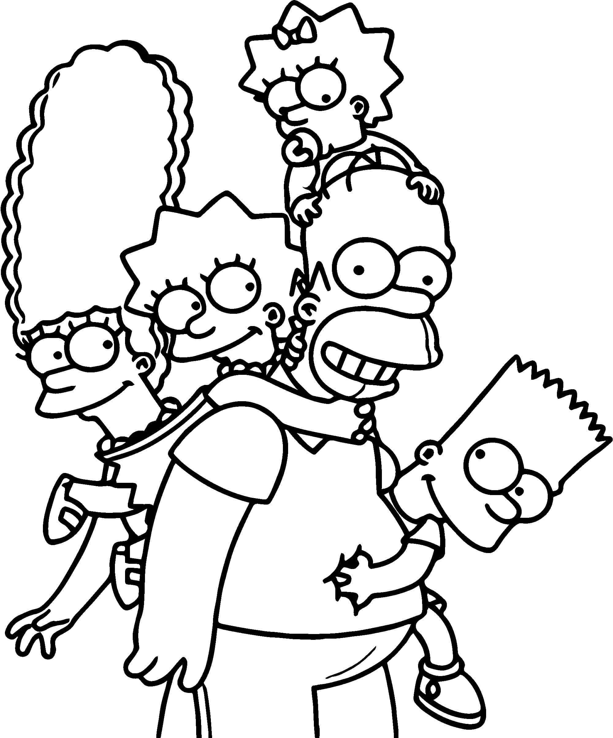 A Friendly Family Led By Homer Simpsons Coloring Page