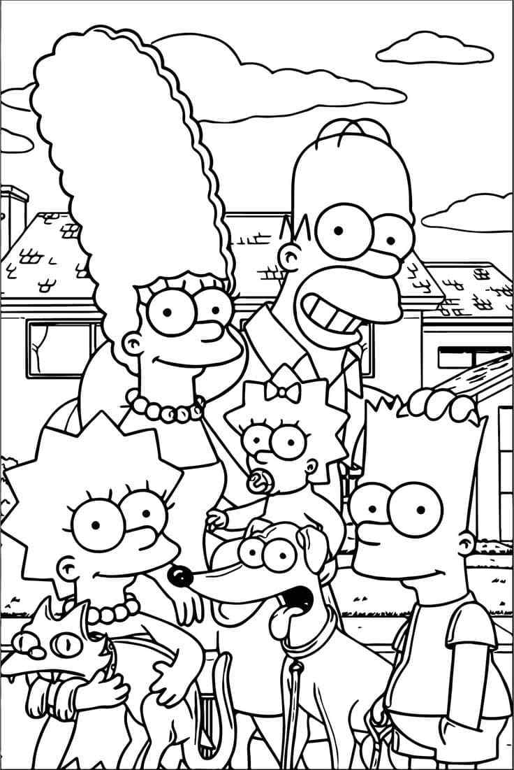 Cheerful Simpsons Family Coloring Page