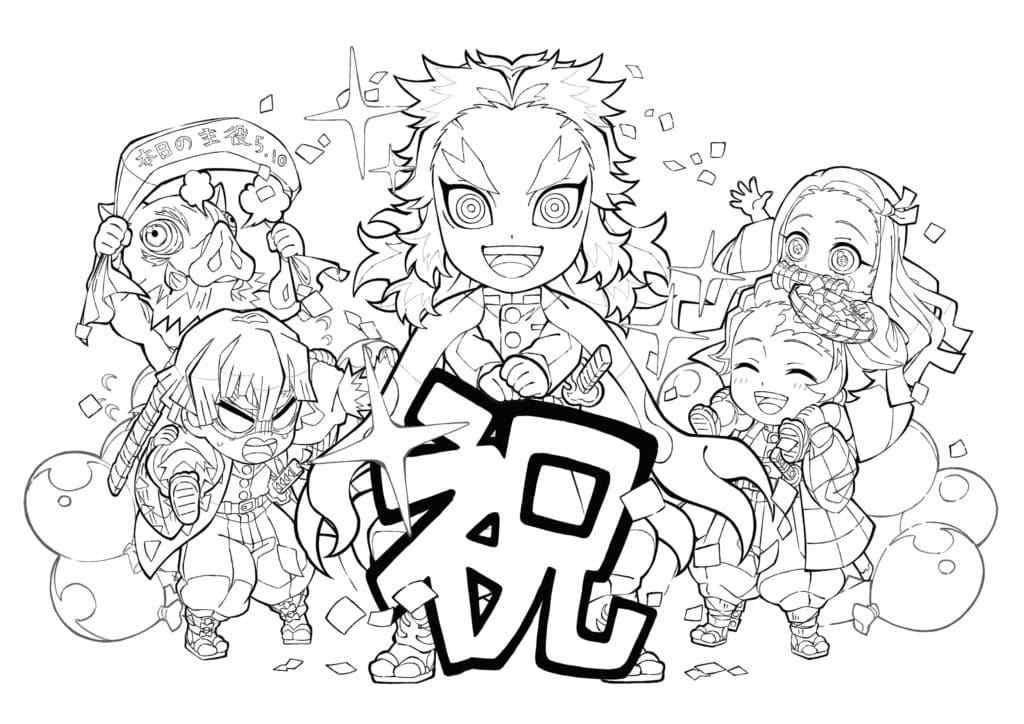 Funny And Friendly Anime Characters Coloring Page