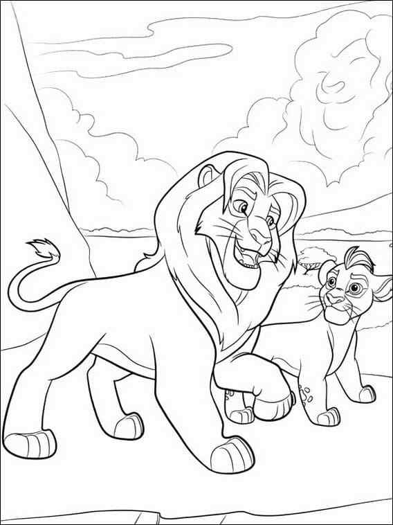 Simba Teaches His Son Kion Coloring Page