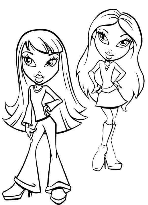 Two Bratz Doll Girlfriends Coloring Page
