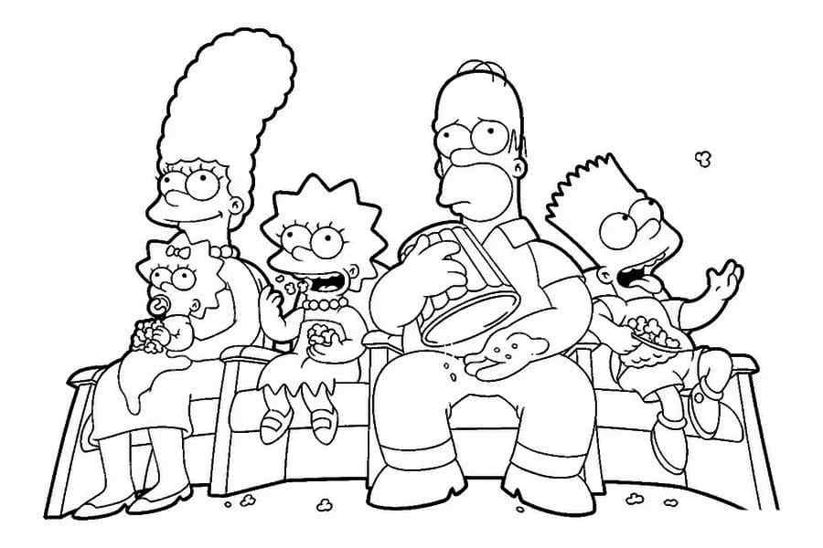 Watching An Exciting Movie With The Whole Family Coloring Page