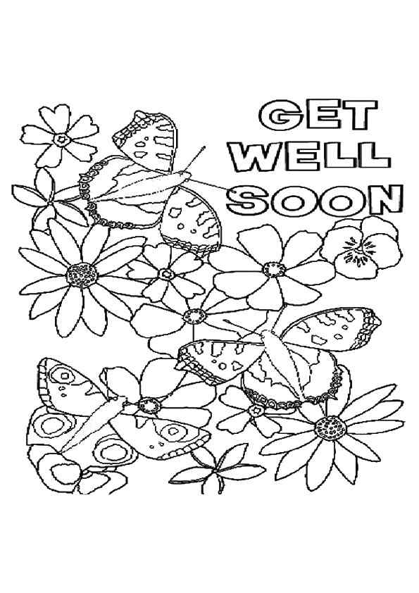 Flowers And Butterflies Get Well Soon Card