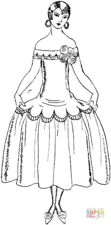 Lady In Pretty Dress Coloring Page