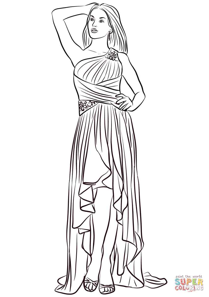 One Shoulder High Low Prom Dress Coloring Page