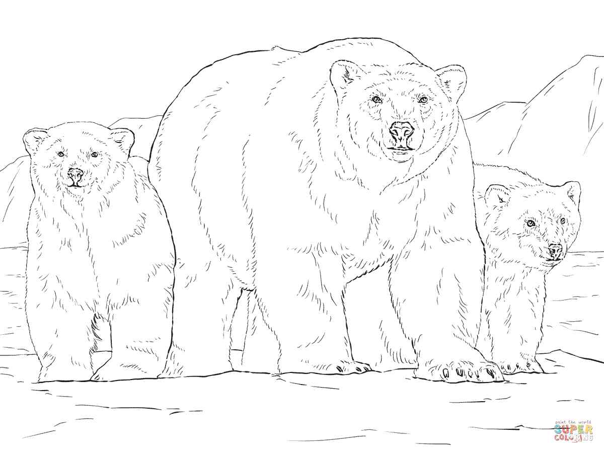 Polar Bear With Two Cubs
