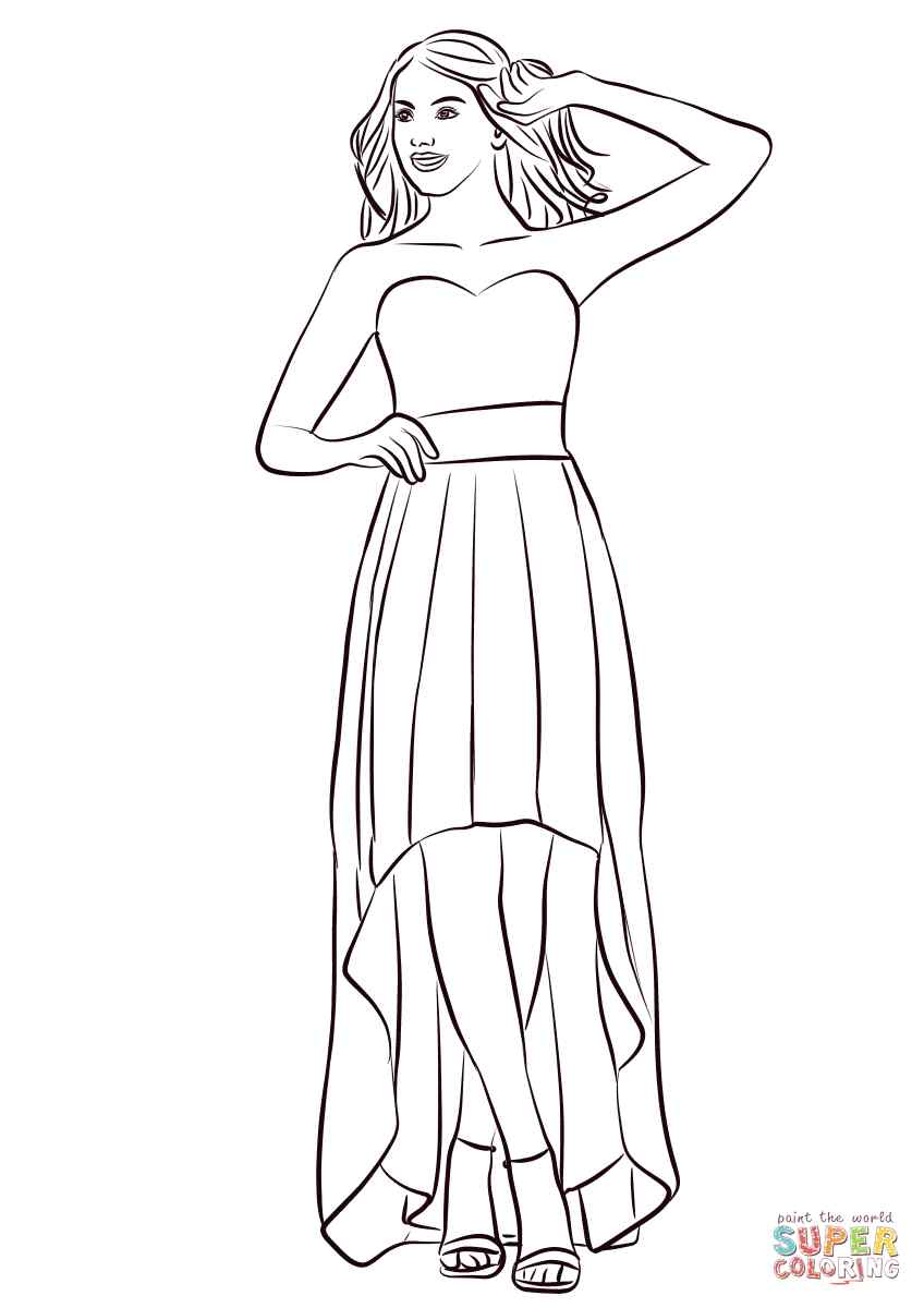 Strapless High Low Prom Dress Coloring Page