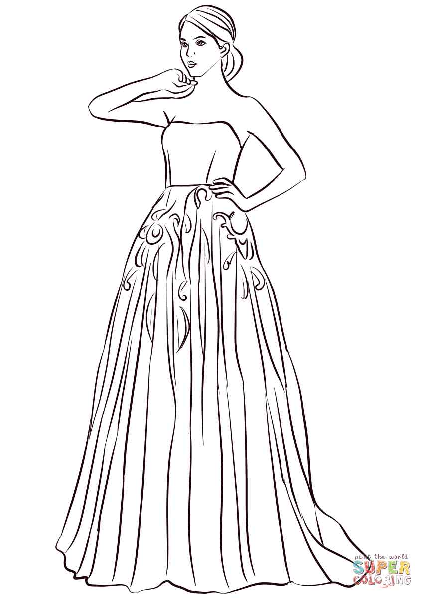 Strapless Long Prom Dress Coloring Page
