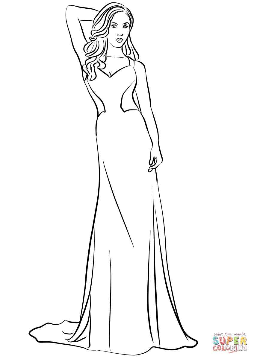 V Neck Long Prom Dress Coloring Page
