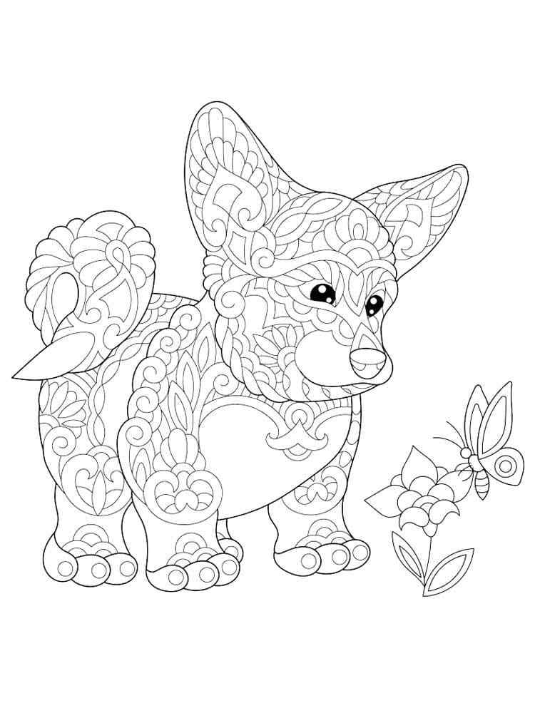 A Cute Puppy In Patterns Is Watching A Butterfly