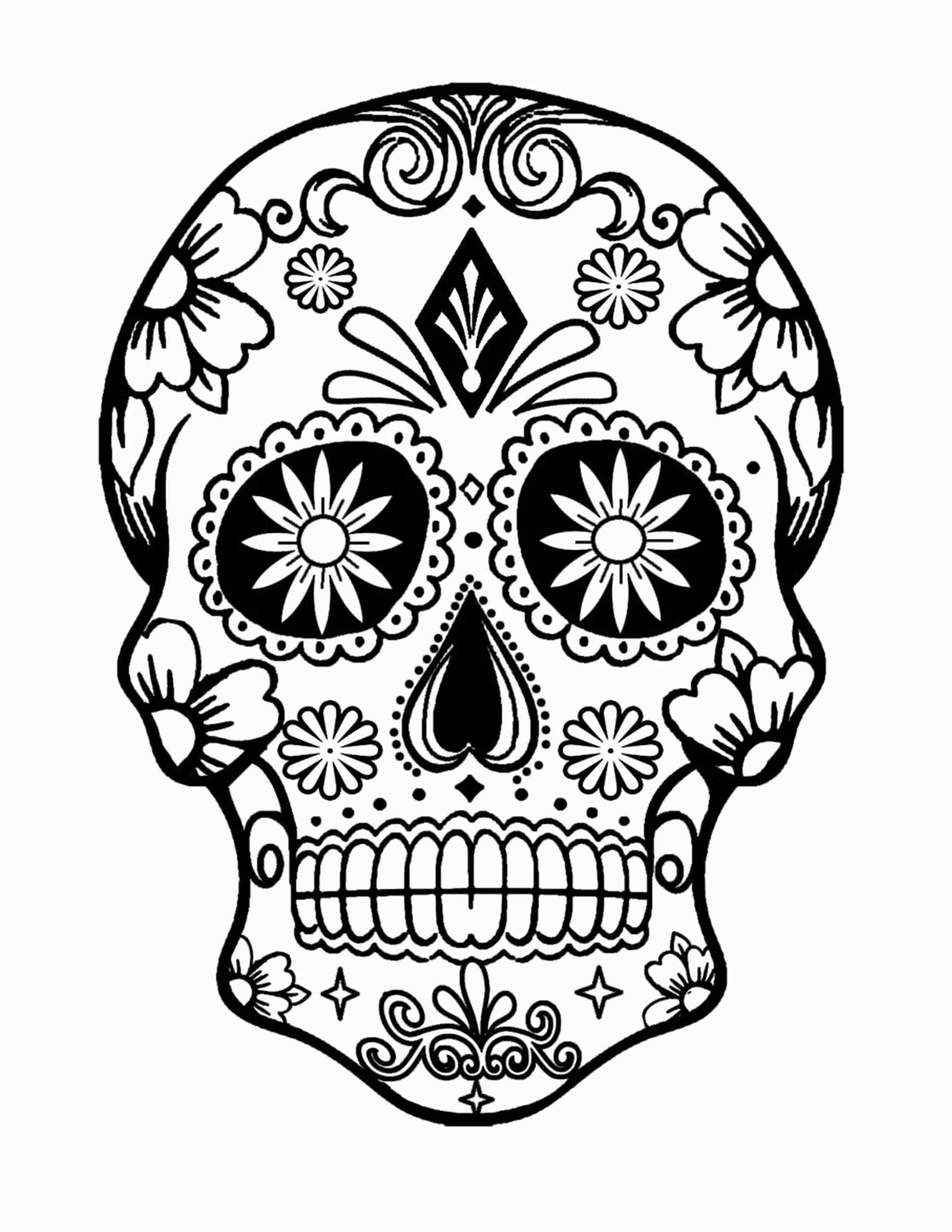 Multi-colored Petals Flaunt On The Skull Coloring Page
