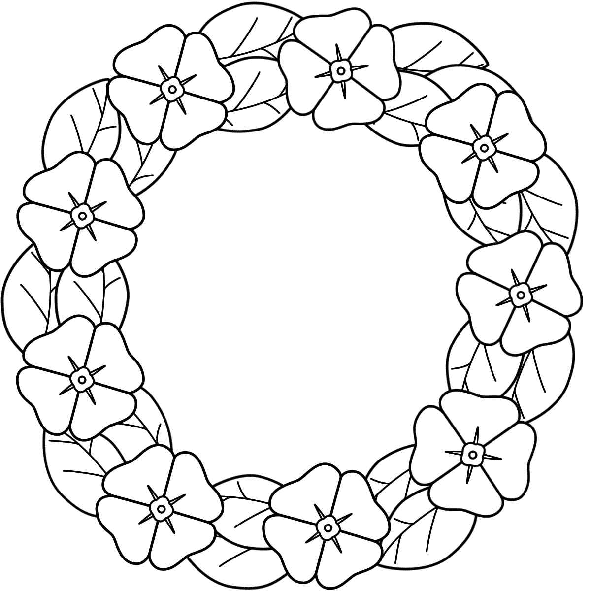 Poppy Wreath Coloring Page