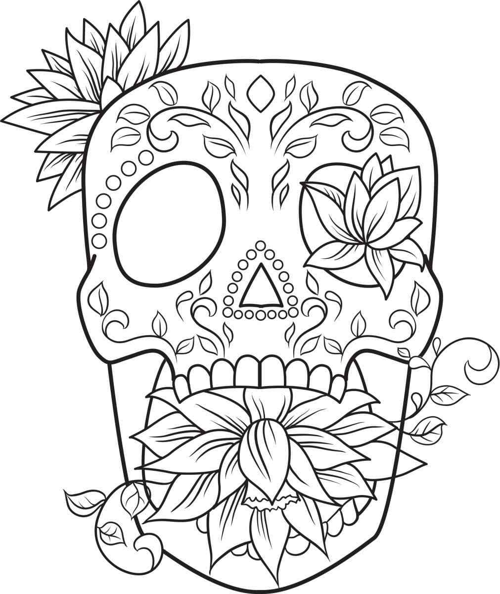 Skull With A Flower Bud In The Eye Coloring Page