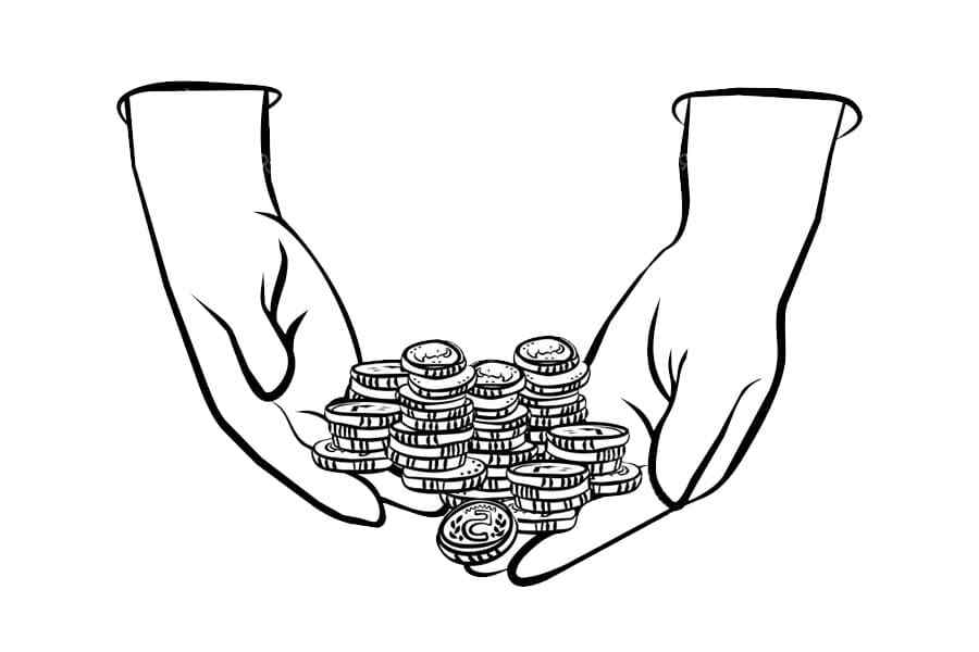 Hands Holding A Handful Of Coins