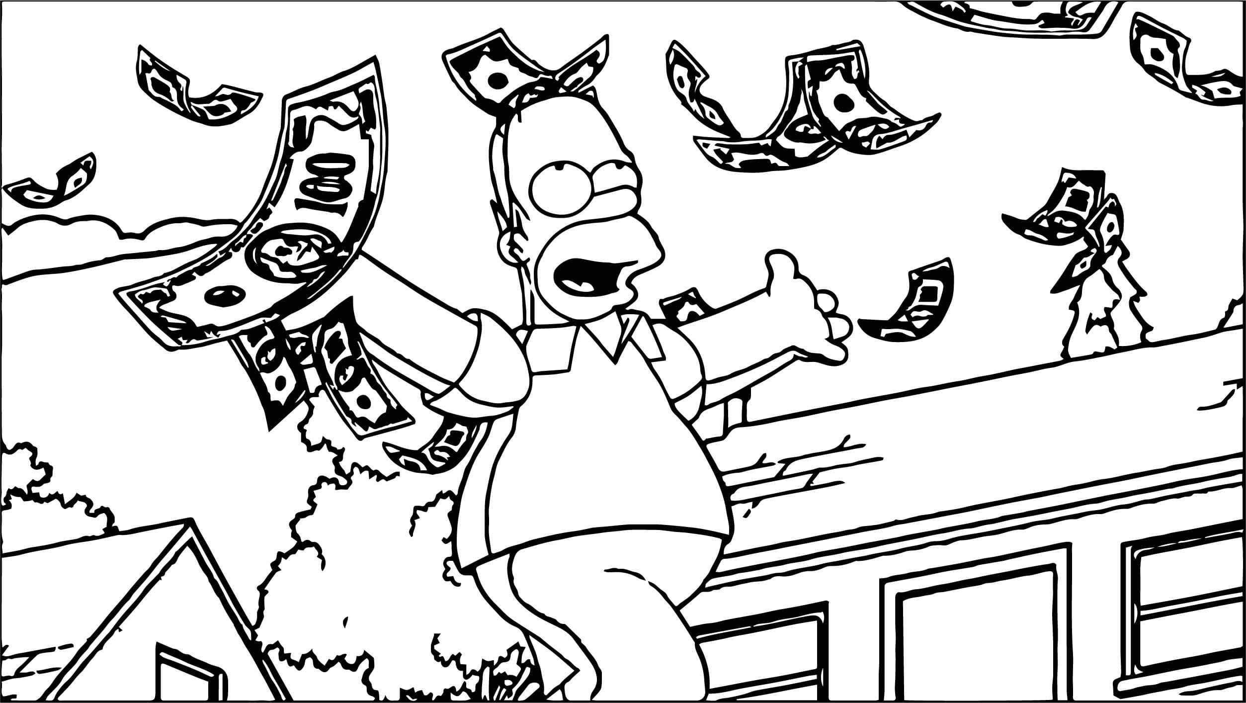 Happy Homer In The Rain Of Money
